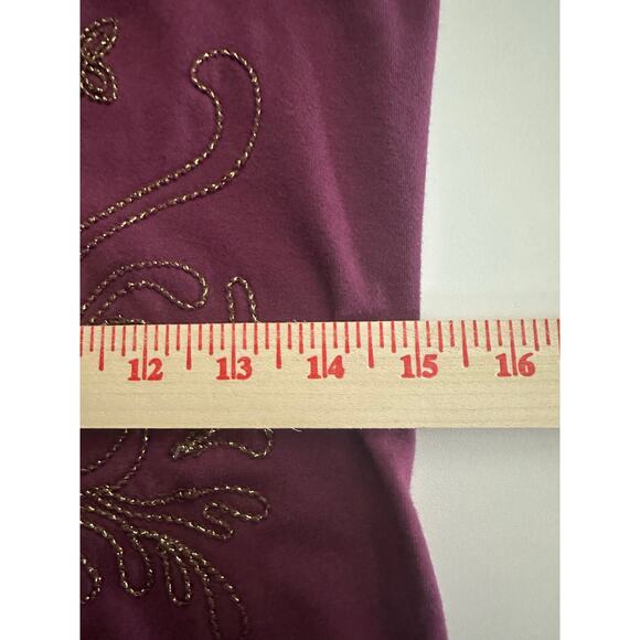 Free People Lady In Waiting‎ Bodycon Dress Sz L Wine Long Sleeve Beaded Gold - Picture 6 of 11